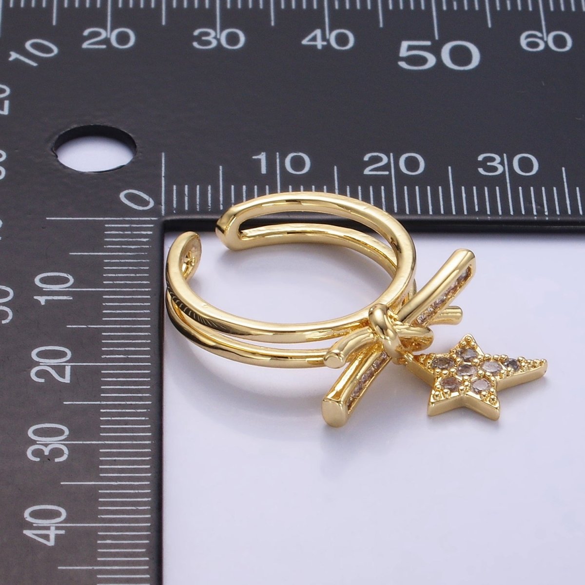 14K Gold Filled Celestial Star Knot Micro Paved Double Band Ring | O1382 - DLUXCA