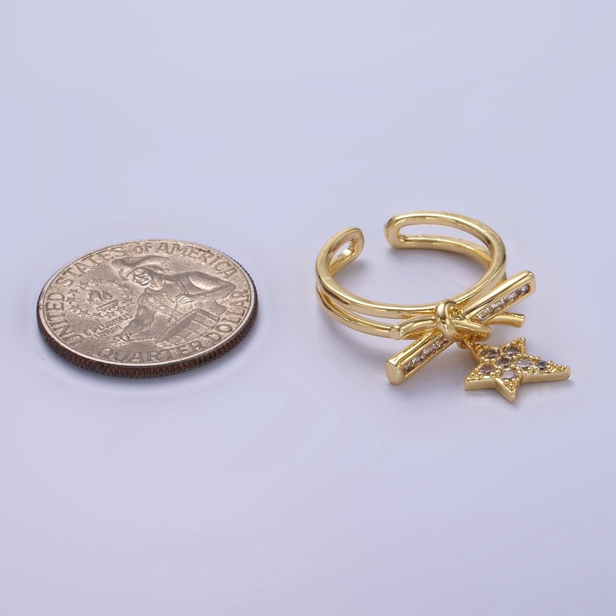 14K Gold Filled Celestial Star Knot Micro Paved Double Band Ring | O1382 - DLUXCA