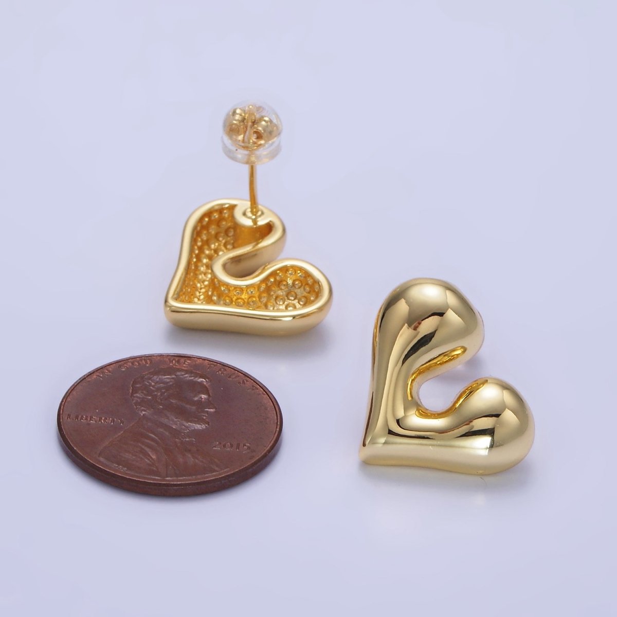 14K Gold Filled Chubby Heart Minimalist Stud Earrings | P484 - DLUXCA