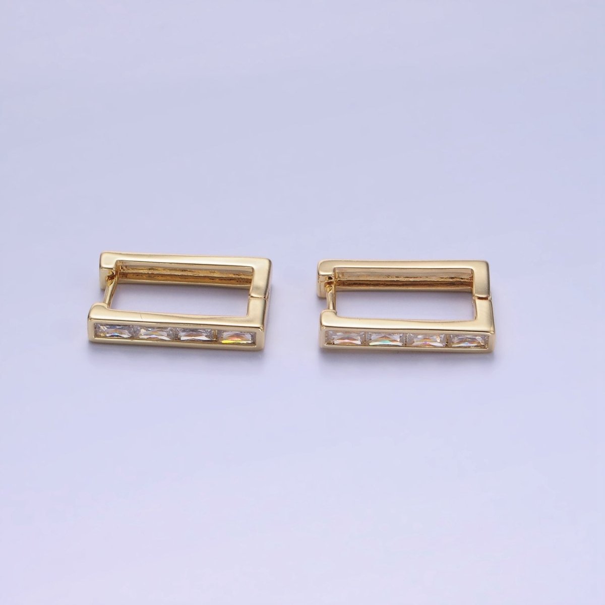 14K Gold Filled Clear Baguette CZ Lined Rectangular Hoop Earrings | AB1339 - DLUXCA