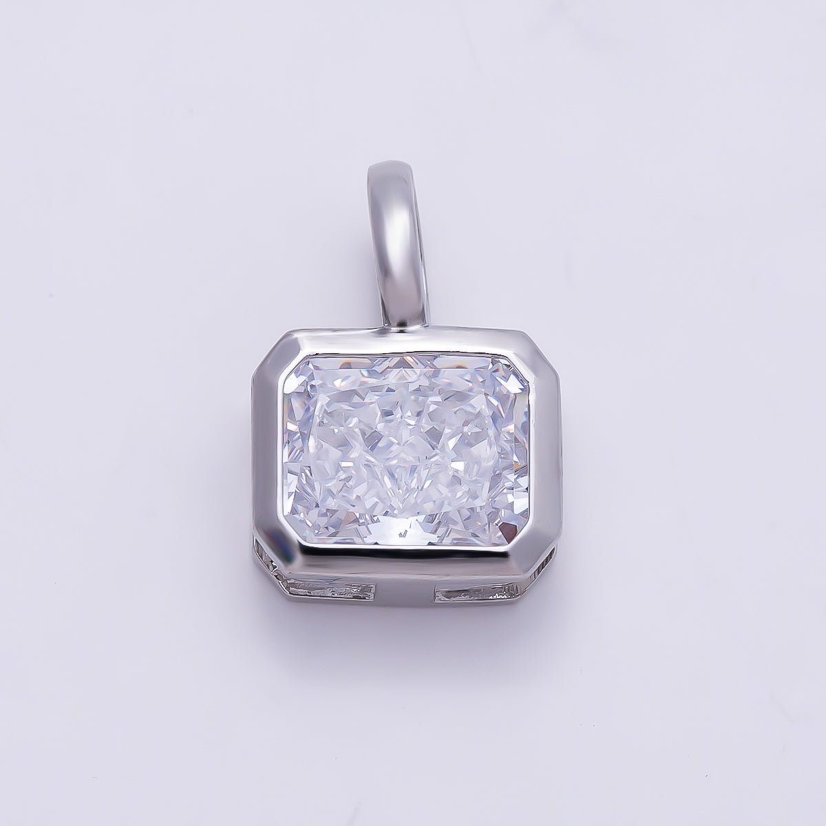 14K Gold Filled Clear Baguette, Oval, Marquise CZ Bezel Collar Chain Pendant in Gold & Silver | Charms-00750 ~ Charms-00752 - DLUXCA