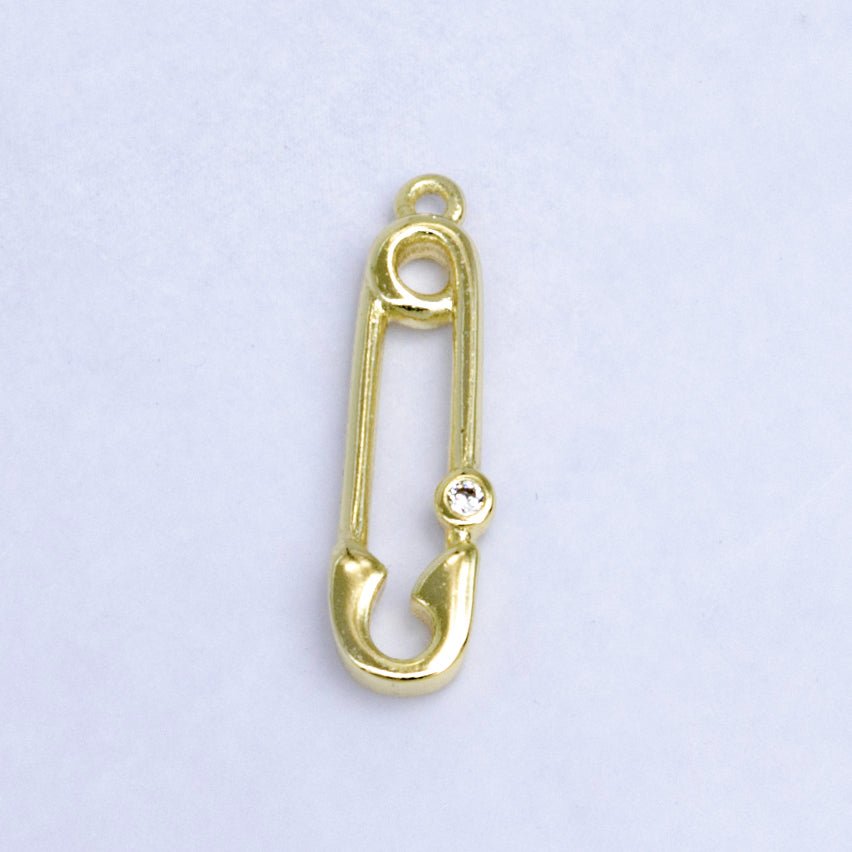 14K Gold Filled Clear CZ Bezel Safety Pin Charm | W268 - DLUXCA