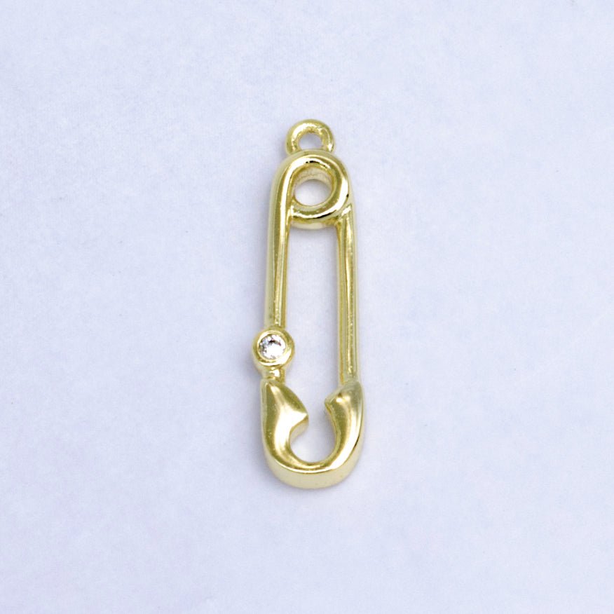 14K Gold Filled Clear CZ Bezel Safety Pin Charm | W268 - DLUXCA