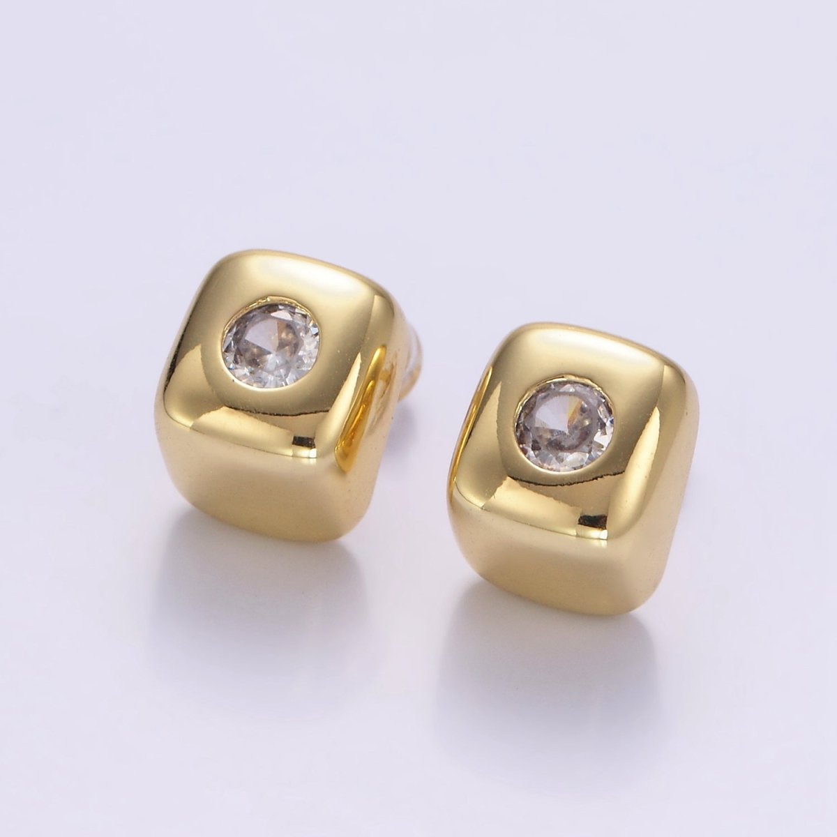 14K Gold Filled Clear CZ Cube J - Shaped Hoop Earrings | P513 - DLUXCA
