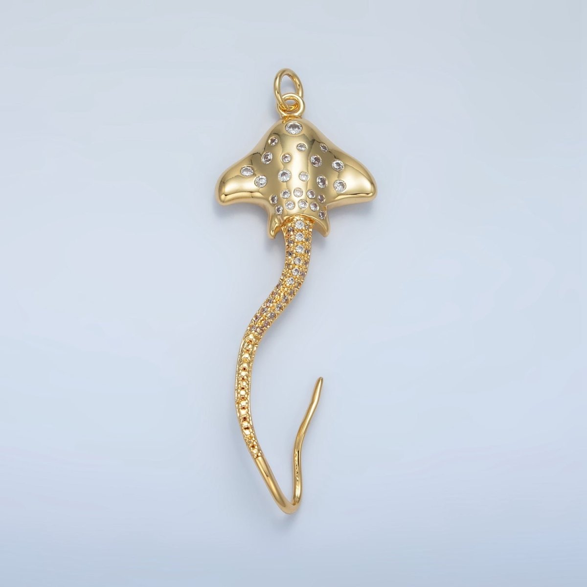 14K Gold Filled Clear CZ Dotted Micro Paved Sting Manta Ray Fish Charm | AG884 - DLUXCA