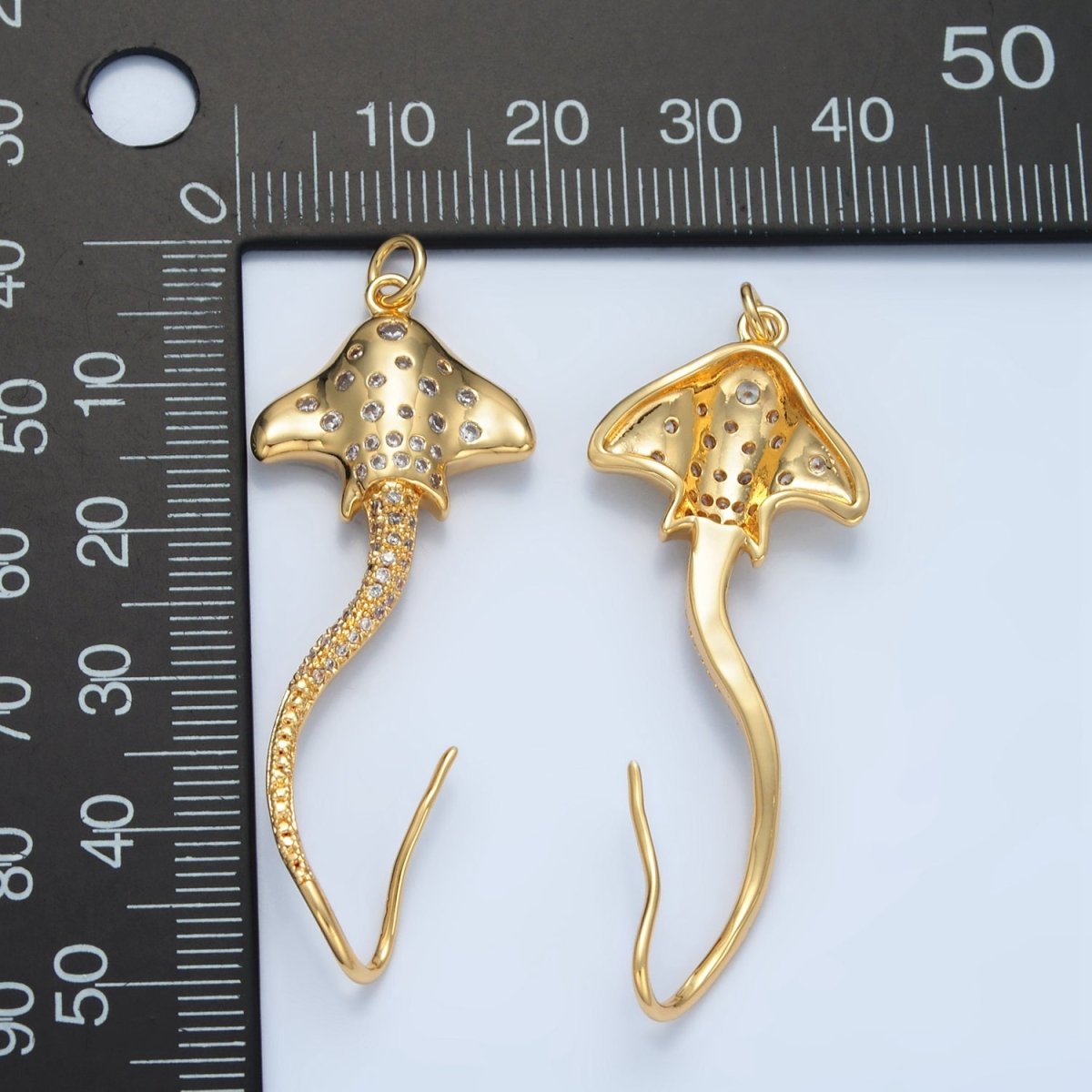 14K Gold Filled Clear CZ Dotted Micro Paved Sting Manta Ray Fish Charm | AG884 - DLUXCA