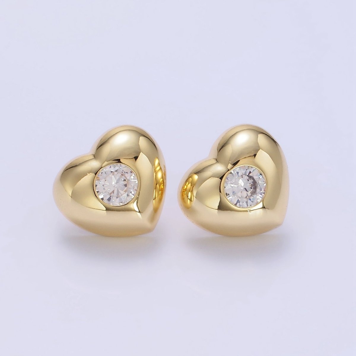 14K Gold Filled Clear CZ Heart Dome Stud Earrings in Gold & Silver | T098 - DLUXCA