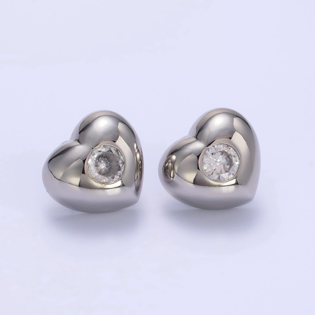 14K Gold Filled Clear CZ Heart Dome Stud Earrings in Gold & Silver | T098 T099 - DLUXCA
