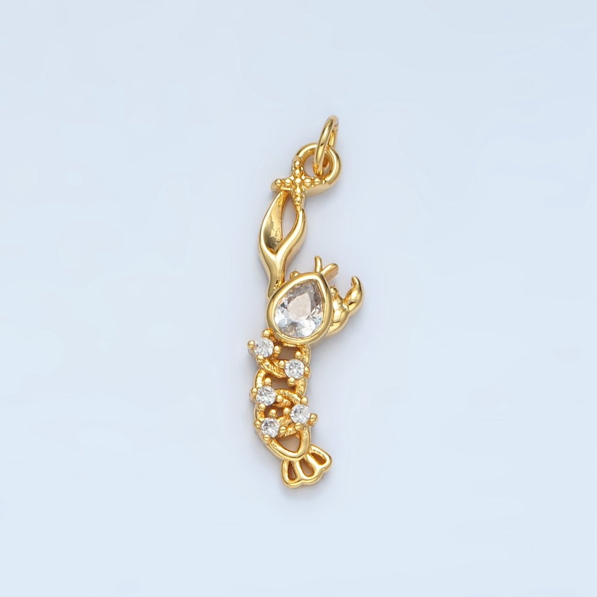 14K Gold Filled Clear CZ Lobster Animal Mini Charm | AG945 - DLUXCA