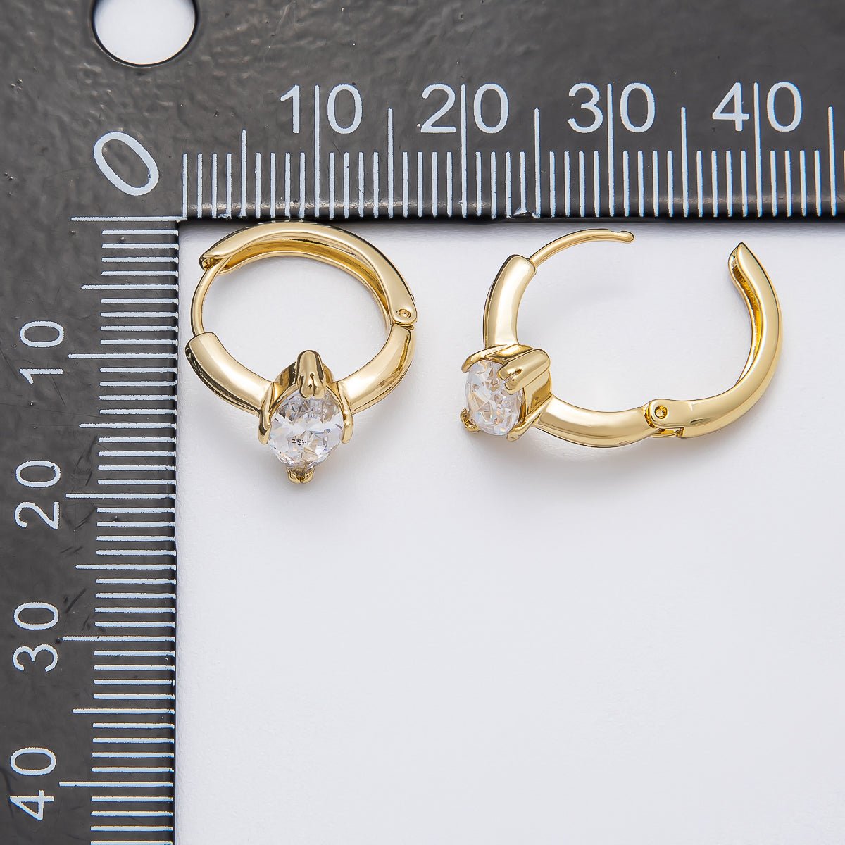 14K Gold Filled Clear CZ Marquise Solitaire Cartilage Huggie Earrings | Earrings - 00267 - DLUXCA