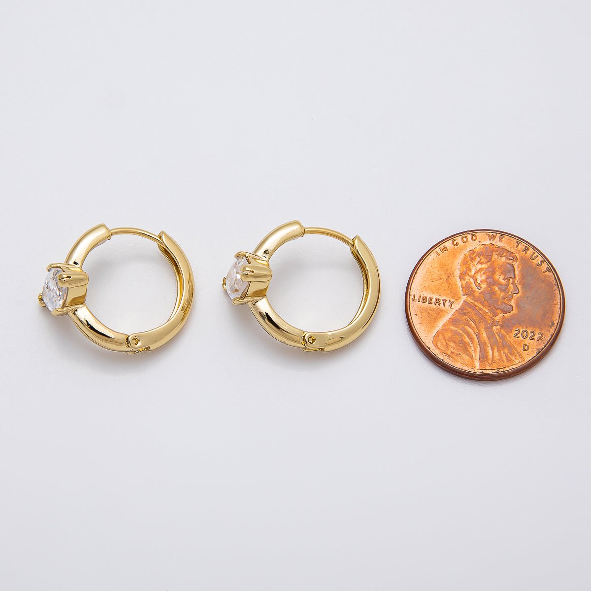 14K Gold Filled Clear CZ Marquise Solitaire Cartilage Huggie Earrings | Earrings - 00267 - DLUXCA