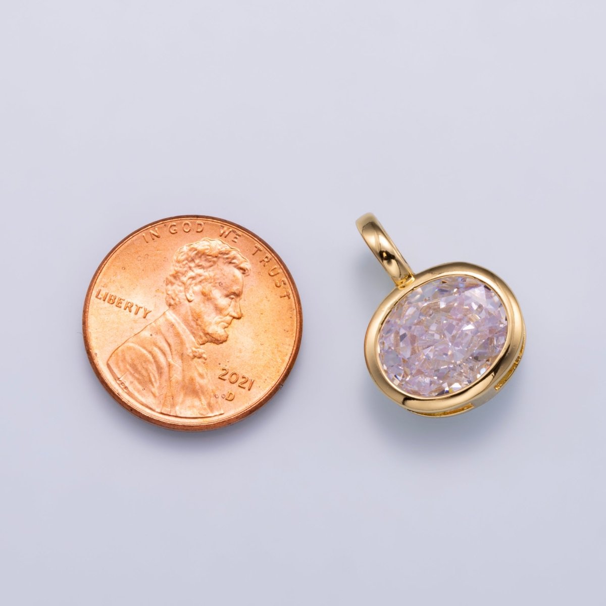 14K Gold Filled Clear CZ Oval Eye Rectangle Bezel Charm Geometric Drop Pendant | CHARMS - 00751 - DLUXCA