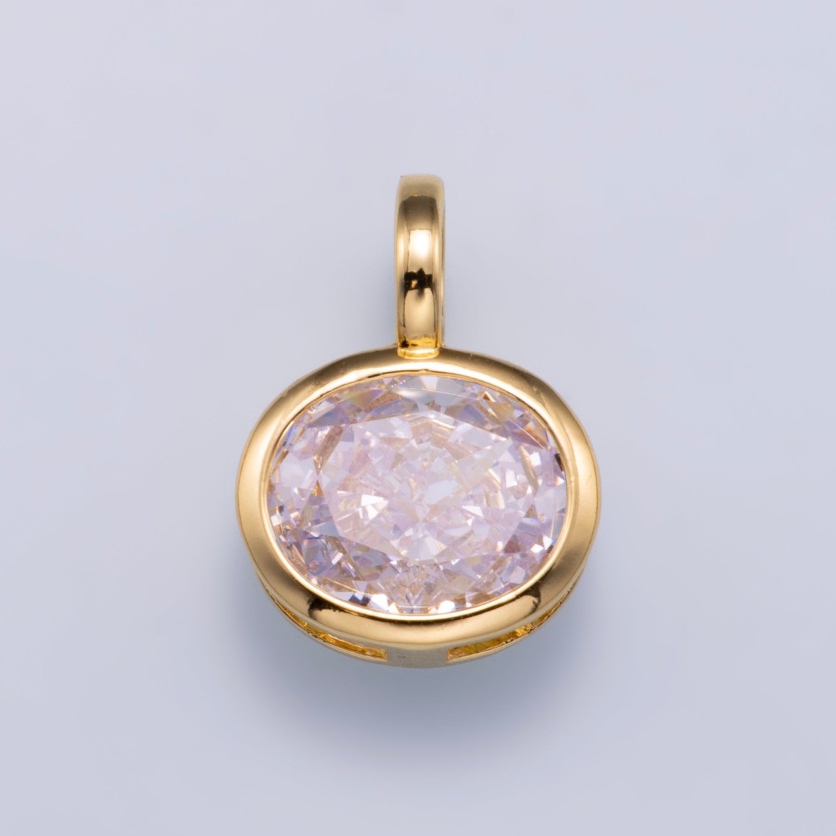 14K Gold Filled Clear CZ Oval Eye Rectangle Bezel Charm Geometric Drop Pendant | CHARMS - 00751 - DLUXCA