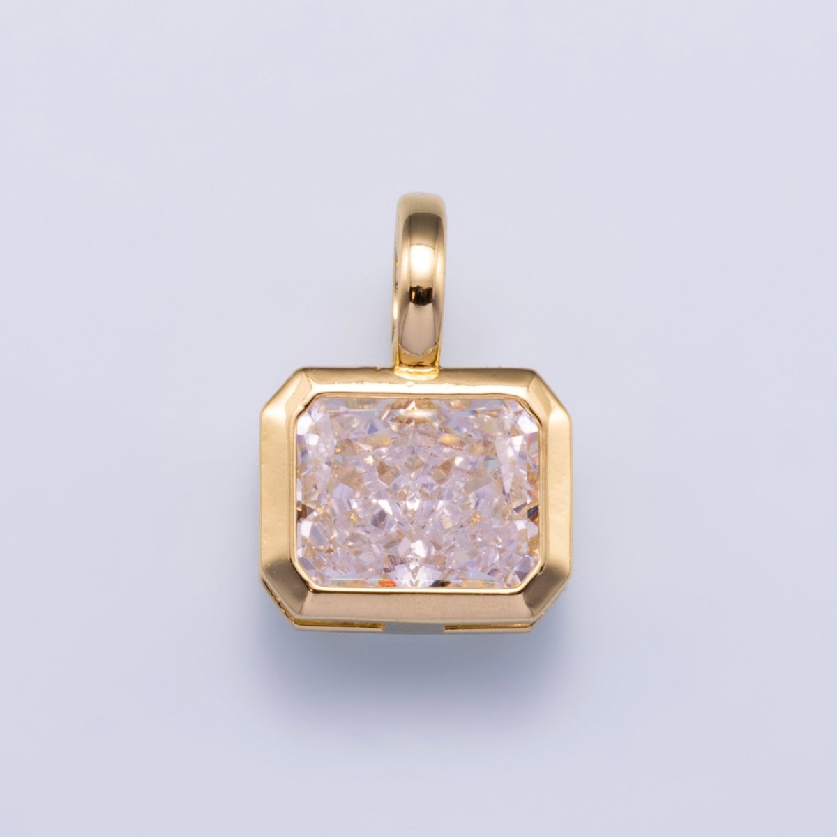 14K Gold Filled Clear CZ Oval Eye Rectangle Bezel Charm Geometric Drop Pendant | CHARMS - 00751 - DLUXCA