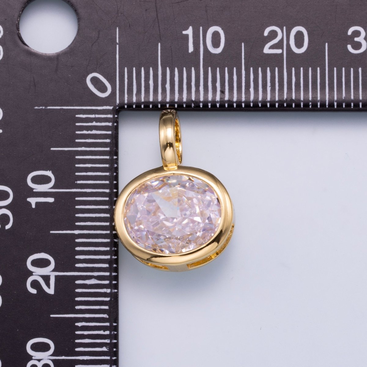 14K Gold Filled Clear CZ Oval Eye Rectangle Bezel Charm Geometric Drop Pendant | CHARMS - 00751 - DLUXCA