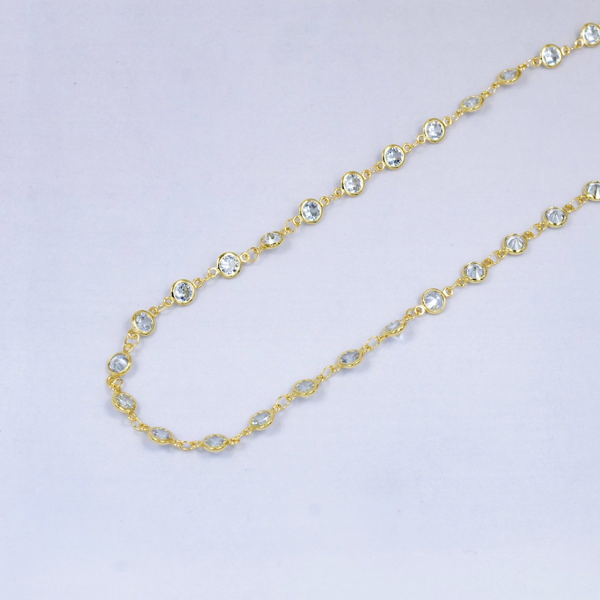 14K Gold Filled Clear CZ Round Bezel Unfinished Chain by Yard | Roll - 1539 - DLUXCA