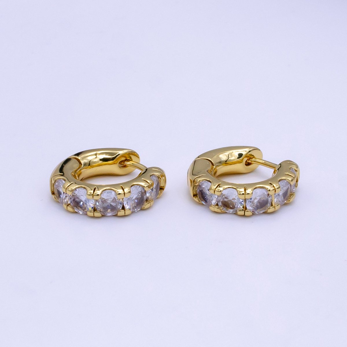 14K Gold Filled Clear CZ Rounded 17mm Huggie Earrings | AB1171 - DLUXCA