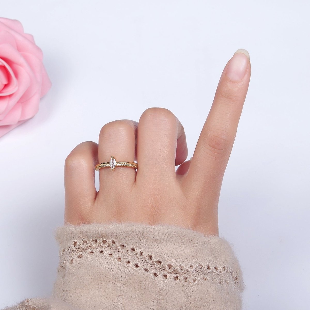 14K Gold Filled Clear Marquise Micro Paved CZ Solitaire Ring - DLUXCA