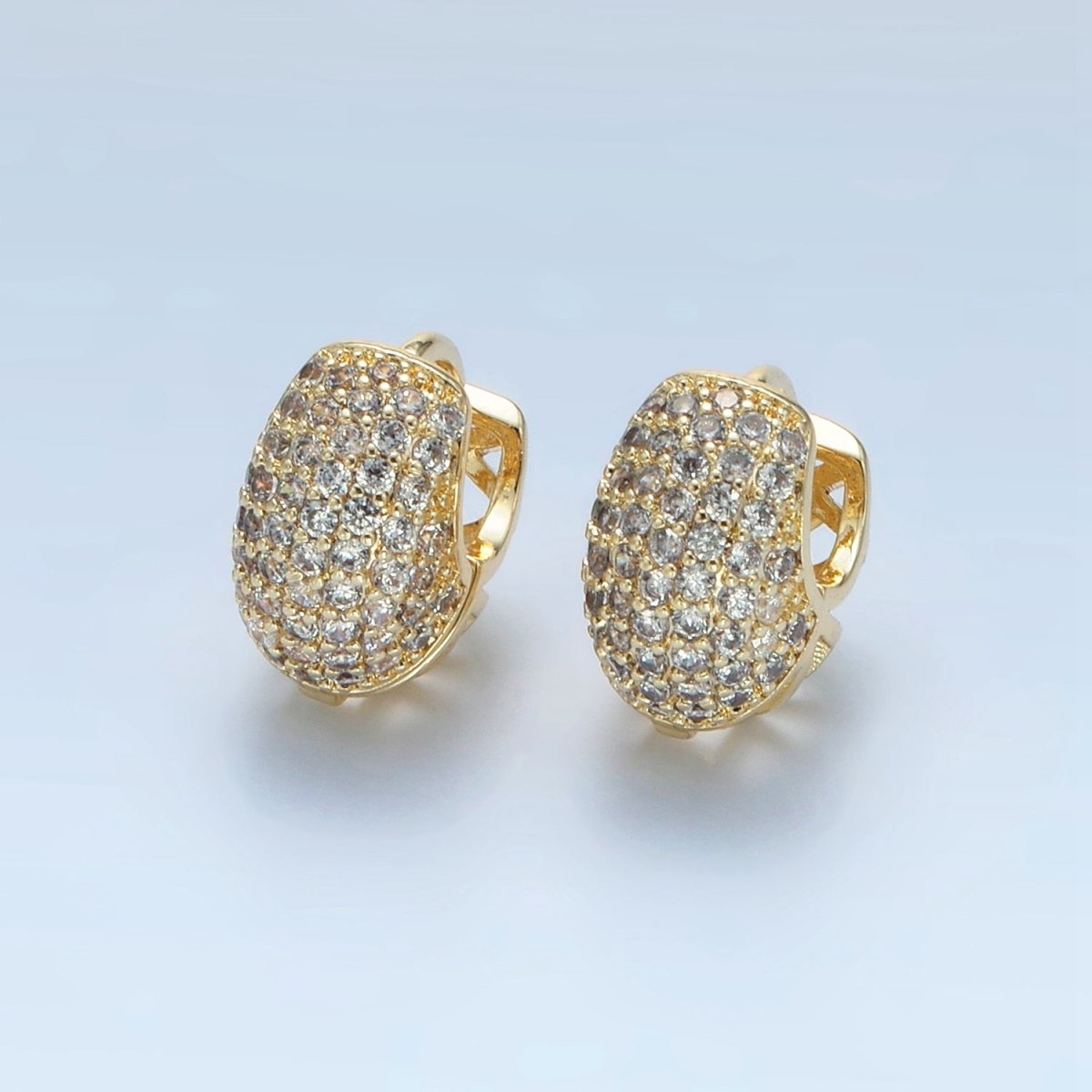 14K Gold Filled Clear Micro Paved CZ Dome Filigree Huggie Earrings | AD619 - DLUXCA