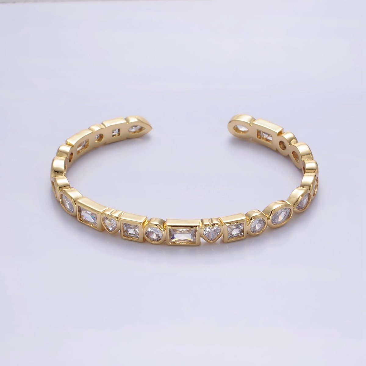 14K Gold Filled Clear, Multicolor CZ Geometric Cuff Bracelet | WA - 2527 WA - 2528 - DLUXCA