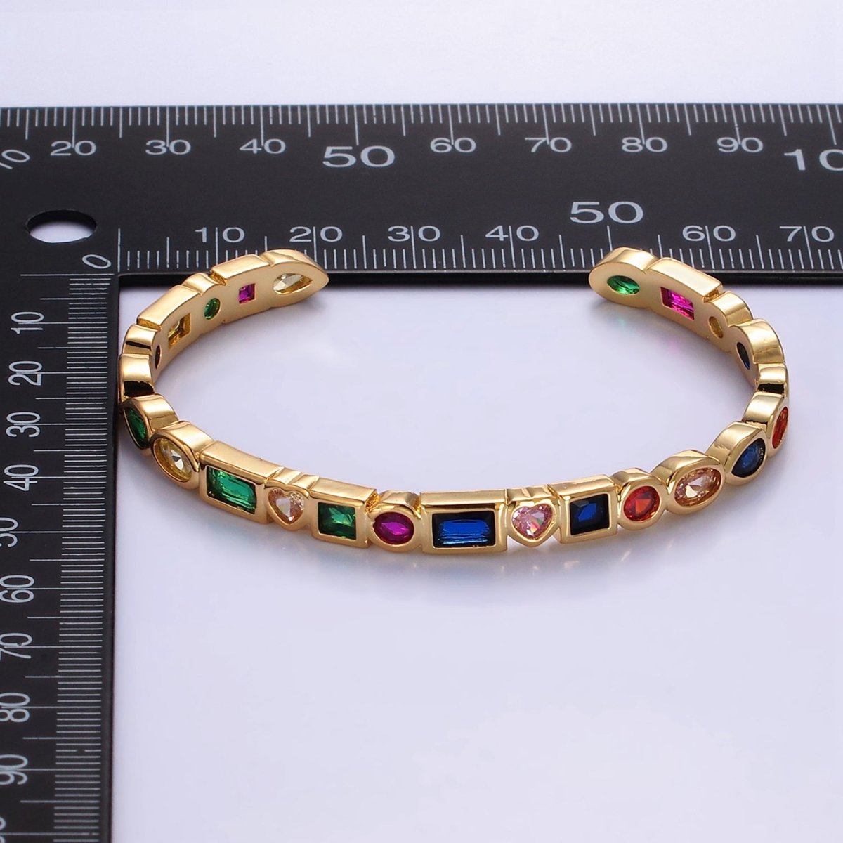 14K Gold Filled Clear, Multicolor CZ Geometric Cuff Bracelet | WA - 2527 WA - 2528 - DLUXCA