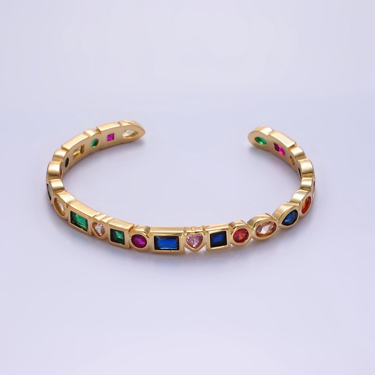 14K Gold Filled Clear, Multicolor CZ Geometric Cuff Bracelet | WA - 2527 WA - 2528 - DLUXCA