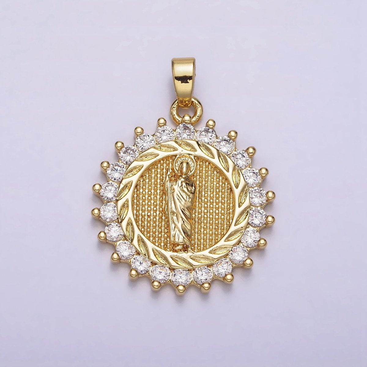 14K Gold Filled Clear, Multicolor CZ Miraculous Mary Round Pendant | AA719 - DLUXCA