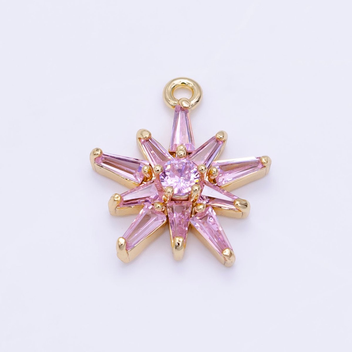 14K Gold Filled Clear, Pink Baguette Flower Petal Charm | D177 - DLUXCA
