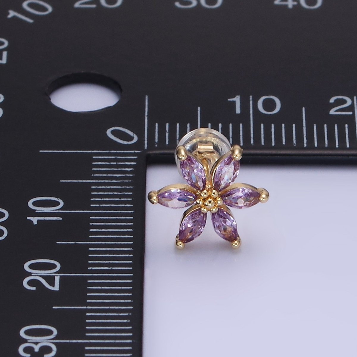14K Gold Filled Clear, Purple, Blue CZ Marquise Petal Flower Stud Earrings | AE524 - AE526 - DLUXCA