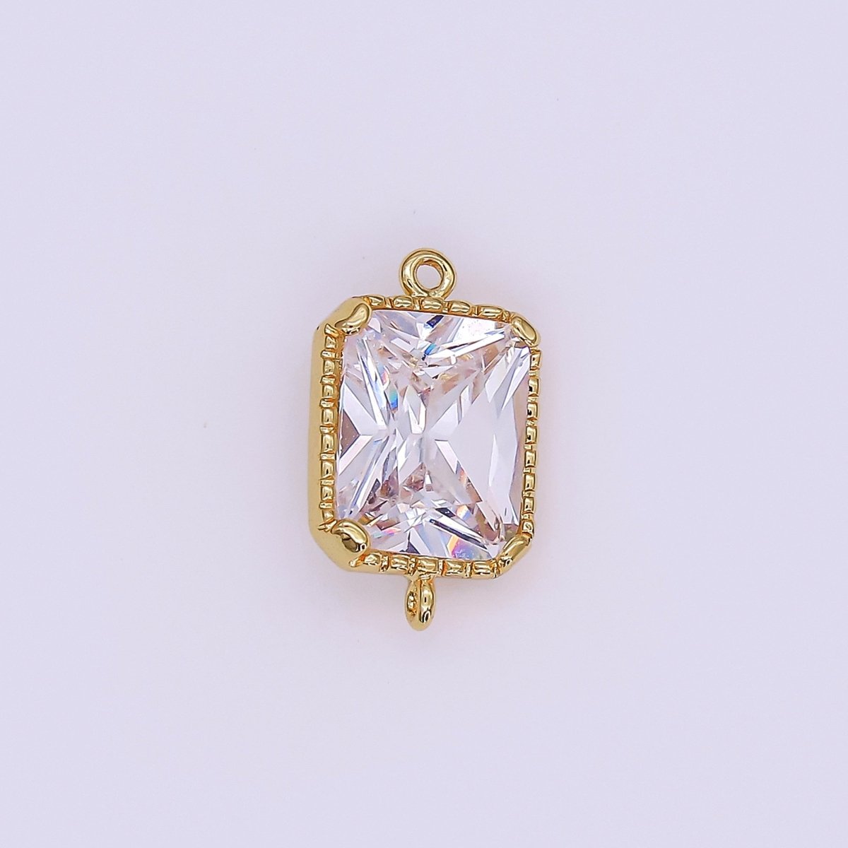 14K Gold Filled Clear, Purple CZ Multifaceted Baguette Bezel Connector | G814 G815 - DLUXCA