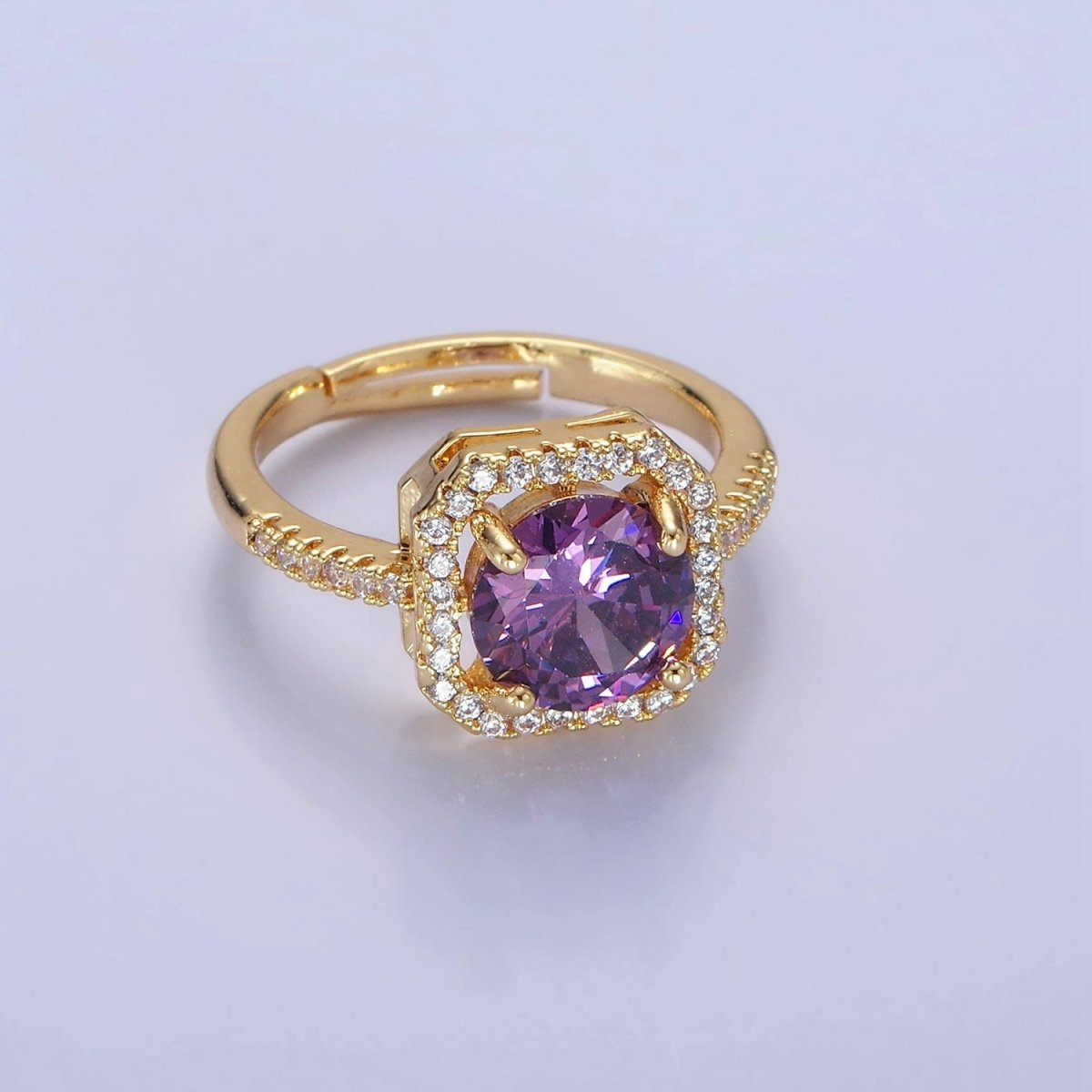 14K Gold Filled Clear, Purple, Green, Pink, Black, Red CZ Micro Paved Square Edged Ring | O1362 - O1367 - DLUXCA