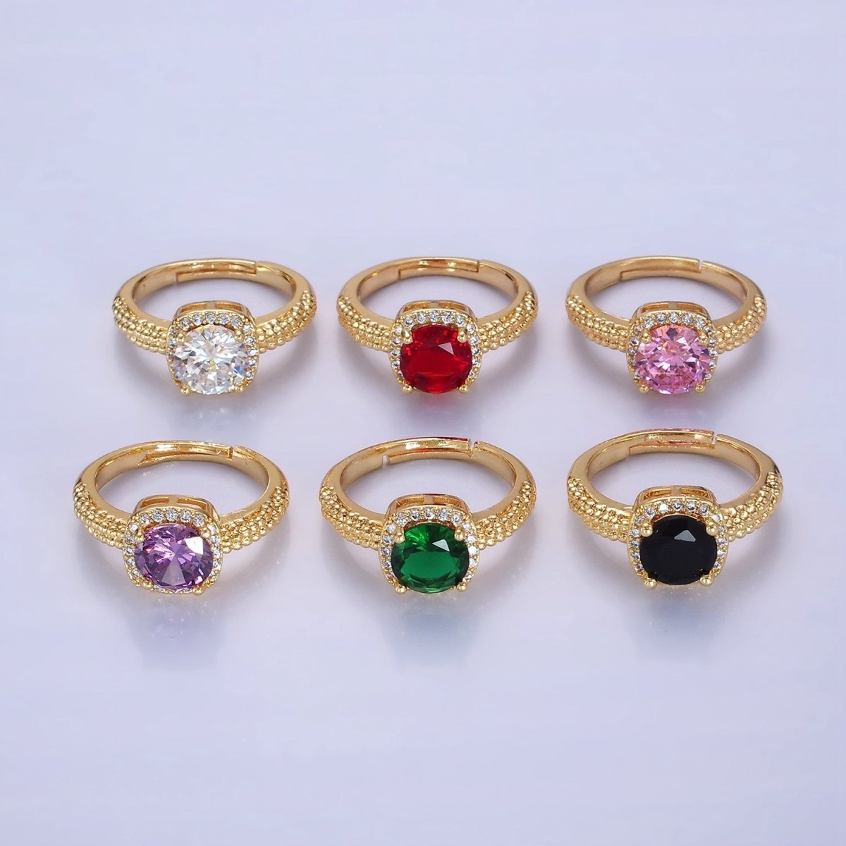 14K Gold Filled Clear, Purple, Green, Pink, Black, Red CZ Solitaire Bubble Ring | O1373 - O1378 - DLUXCA