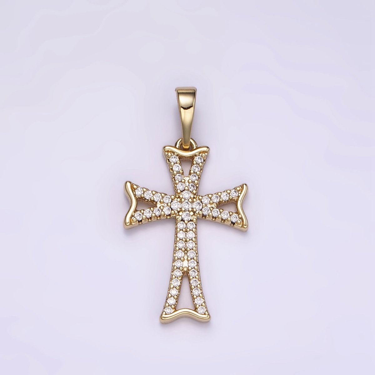 14K Gold Filled Curved Micro Paved CZ Cross Religious Pendant | I864 - DLUXCA