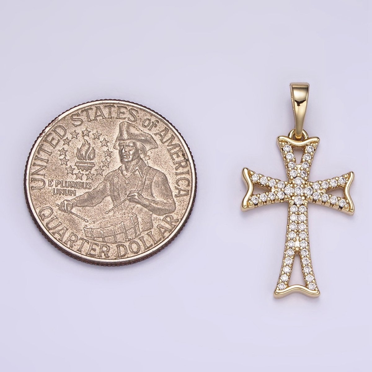 14K Gold Filled Curved Micro Paved CZ Cross Religious Pendant | I864 - DLUXCA