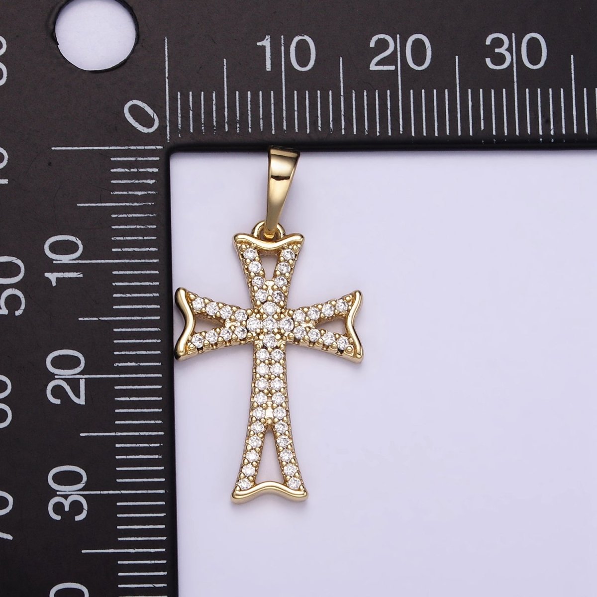 14K Gold Filled Curved Micro Paved CZ Cross Religious Pendant | I864 - DLUXCA