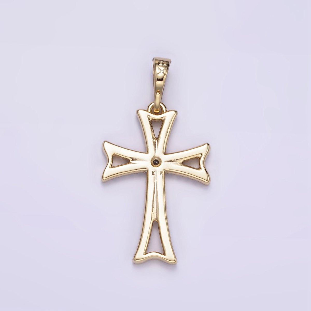 14K Gold Filled Curved Micro Paved CZ Cross Religious Pendant | I864 - DLUXCA