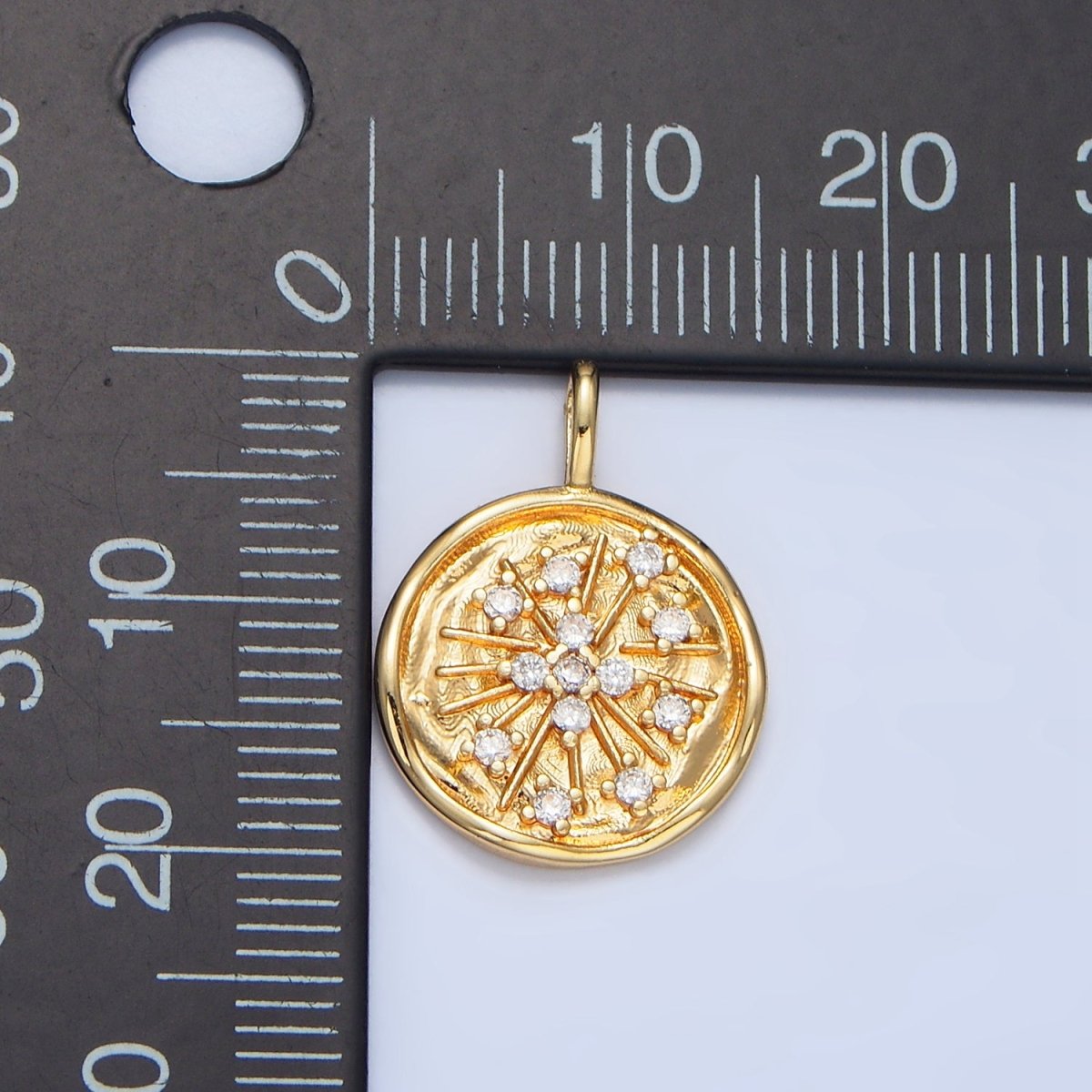 14K Gold Filled CZ Celestial Sunburst Stamped Round Pendant | M780 - DLUXCA