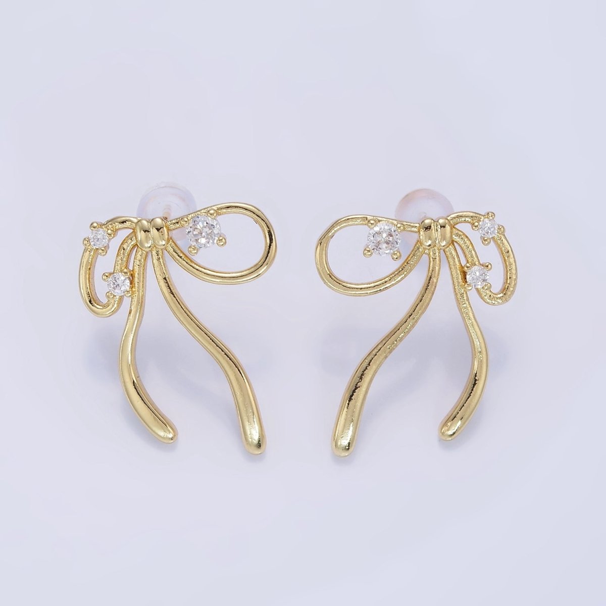 14K Gold Filled CZ Coquette Ribbon Tied Bow Stud Earrings | P055 - DLUXCA