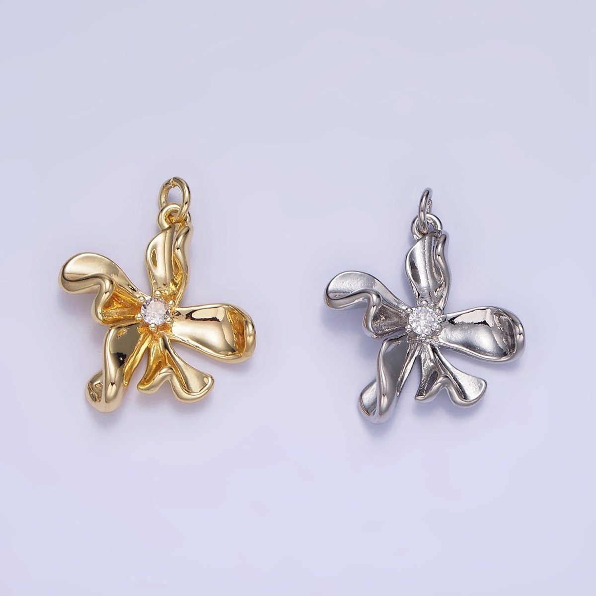 14K Gold Filled CZ Foil Flower Nature Charm in Gold & Silver | W664 - DLUXCA