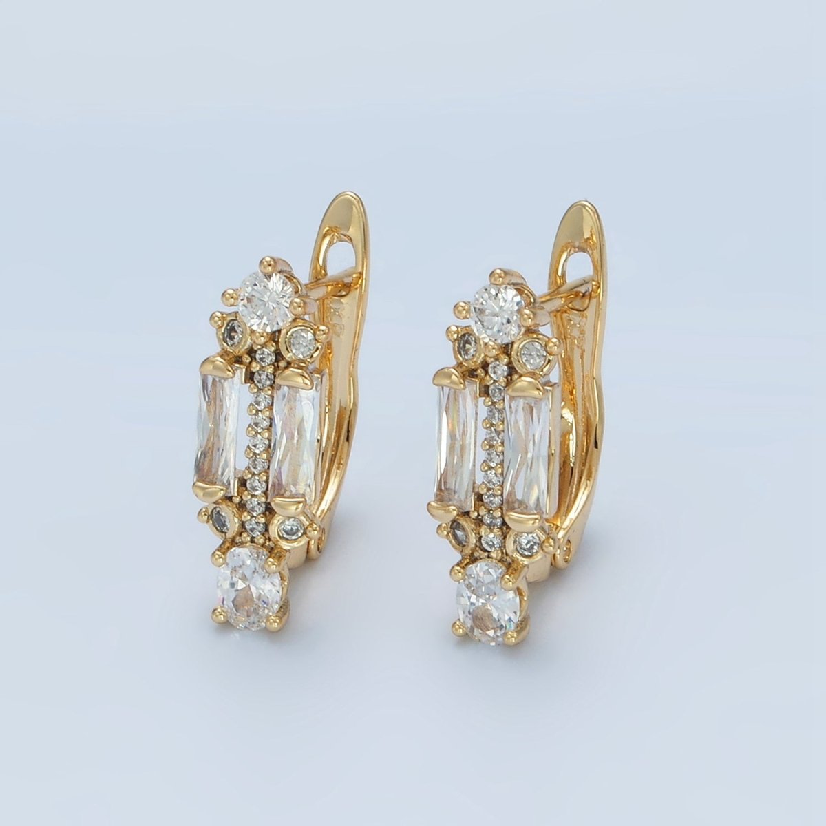 14K Gold Filled CZ Micro Paved Baguette English Lock Earrings | AD617 - DLUXCA