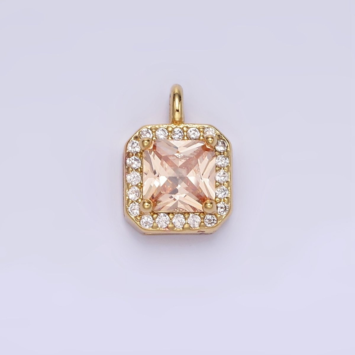 14K Gold Filled CZ Micro Paved Edged Square Charm in Gold & Silver | W684 - W695 - DLUXCA