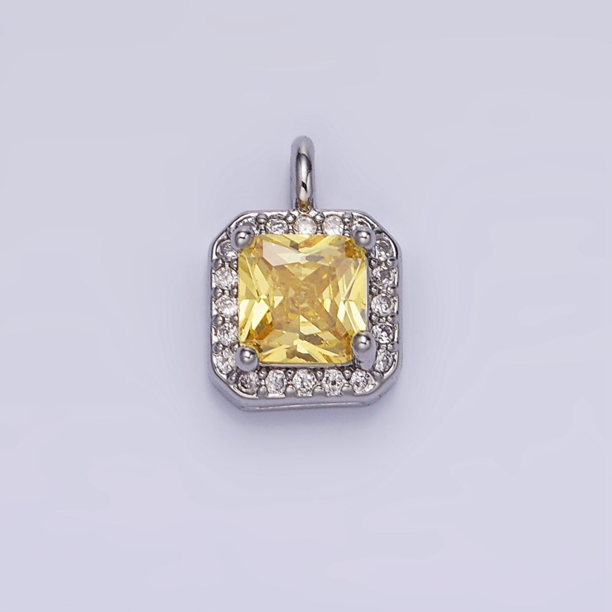 14K Gold Filled CZ Micro Paved Edged Square Charm in Gold & Silver | W684 - W695 - DLUXCA