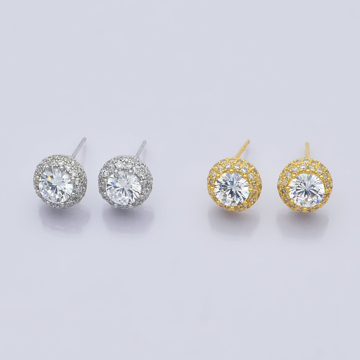 14K Gold Filled CZ Micro Paved Round Bezel Stud Earrings in Gold & Silver | V312 - DLUXCA
