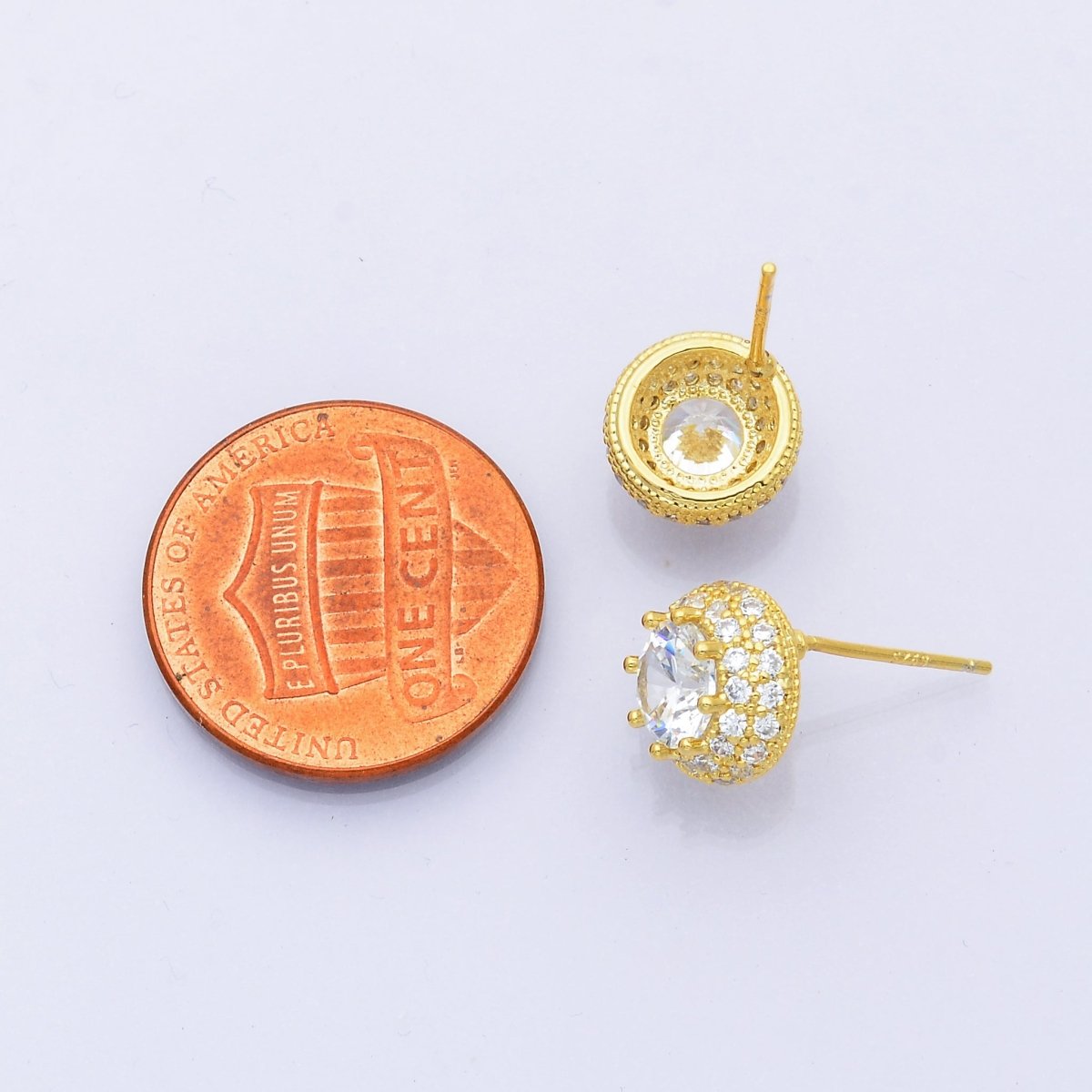 14K Gold Filled CZ Micro Paved Round Bezel Stud Earrings in Gold & Silver | V312 - DLUXCA