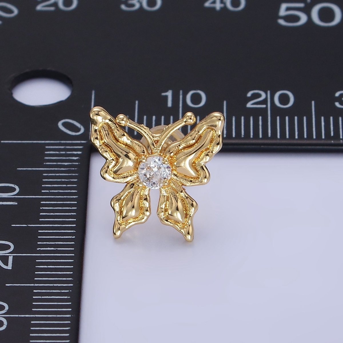 14K Gold Filled CZ Molten Butterfly Stud Earrings | Q221 - DLUXCA