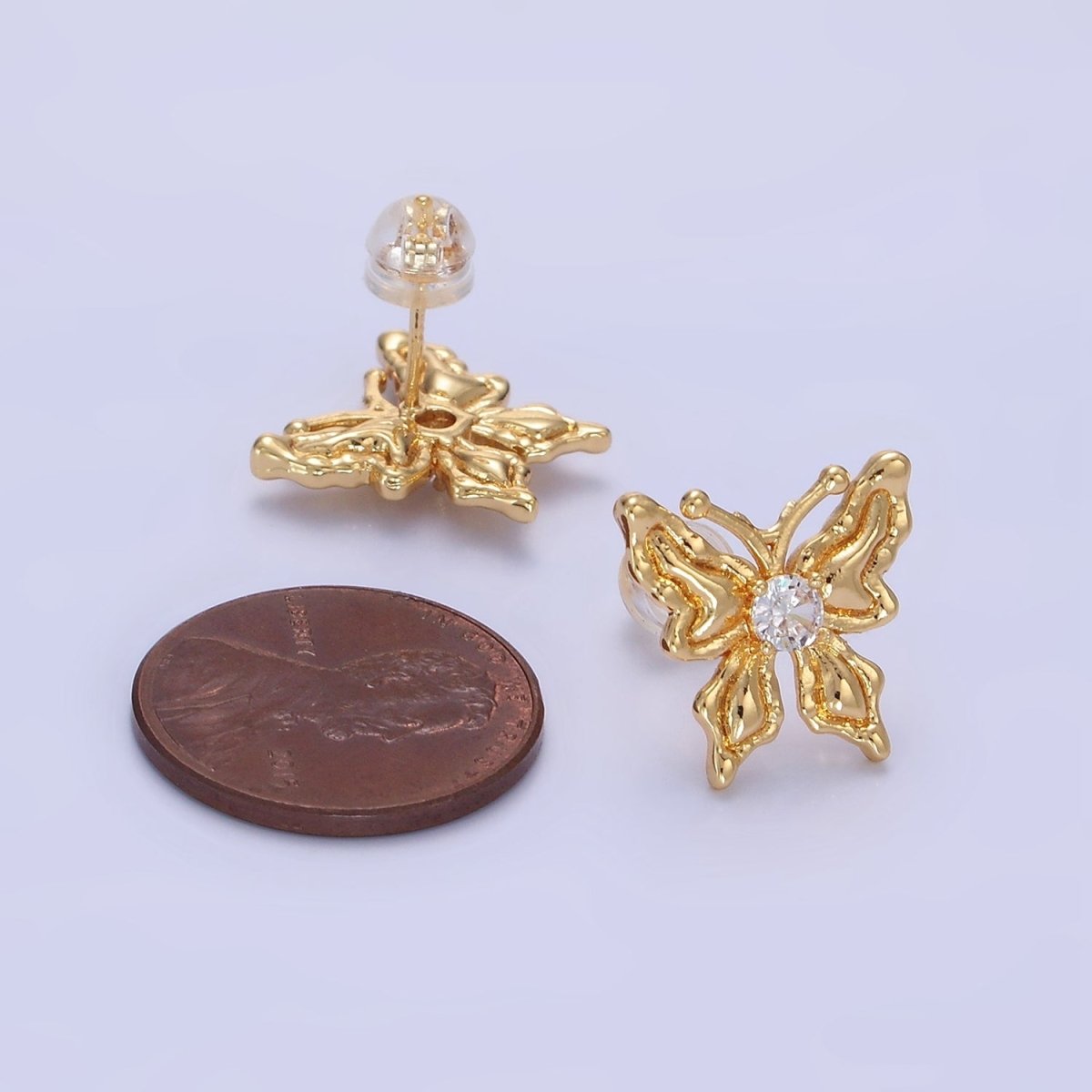 14K Gold Filled CZ Molten Butterfly Stud Earrings | Q221 - DLUXCA