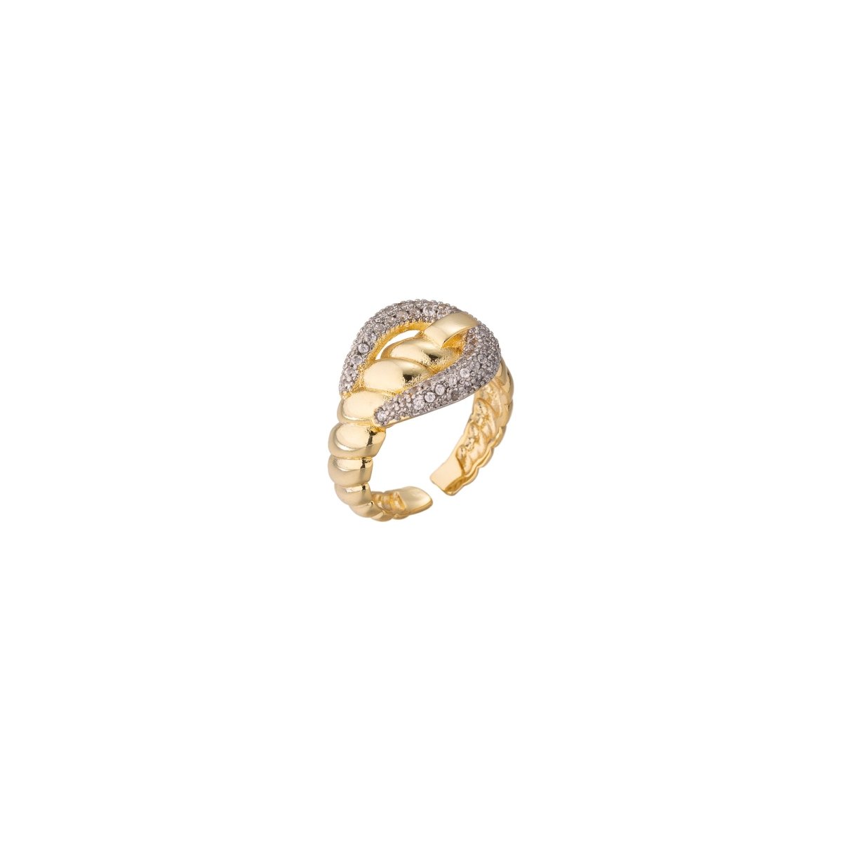 14k Gold Filled CZ Pave Twist Croissant Adjustable Ring | RINGS - 00244 - DLUXCA