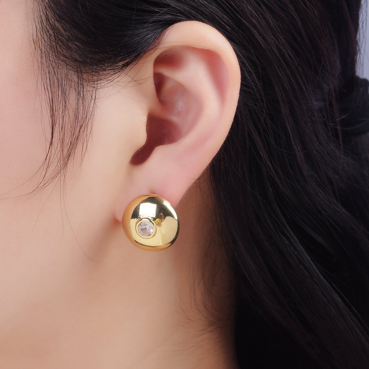 14K Gold Filled CZ Round Dome Stud Earrings | P509 - DLUXCA