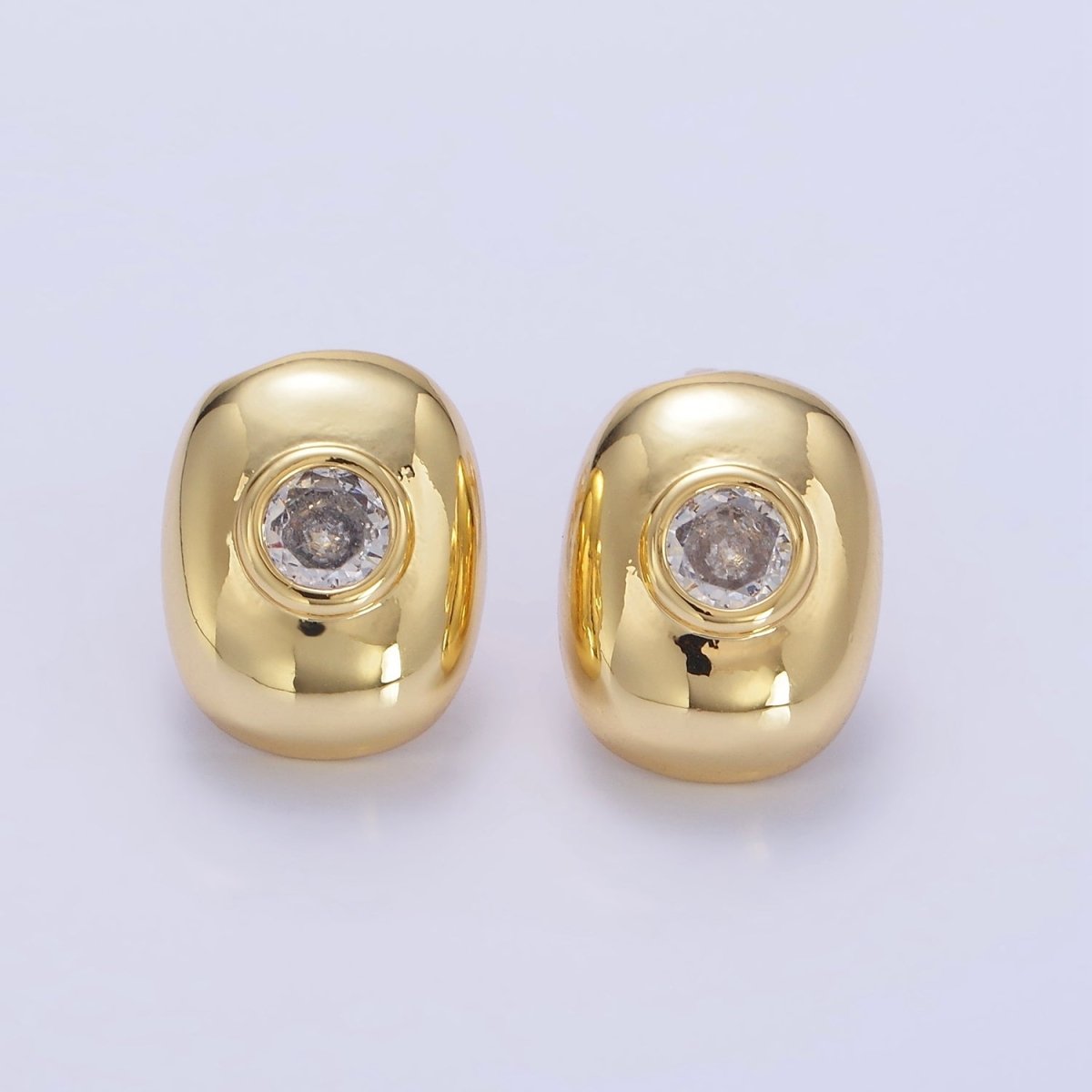14K Gold Filled CZ Rounded Oblong Dome Stud Earrings in Gold & Silver | Q133 Q134 - DLUXCA