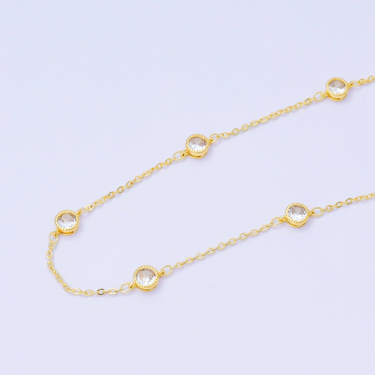 14k Gold Filled CZ Satellites Chain by Yard Wholesale Gold Station Chain CZ Bezel Cut Chain for Jewelry Making | ROLL - 782 - DLUXCA